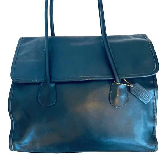 SOLD ❌ Coach Vintage 4170 Black 100% Leather 1995 Shopper Flap Tote Shoulder Bag - Picture 2 of 12